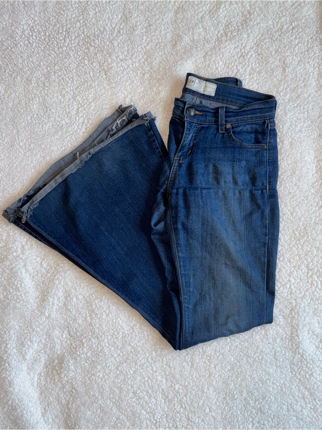 Free People Dark Blue Flare Bell Bottom Jeans Distressed Size 26